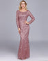 Elegant Plus Size O Neck Full Sleeve Evening Dress